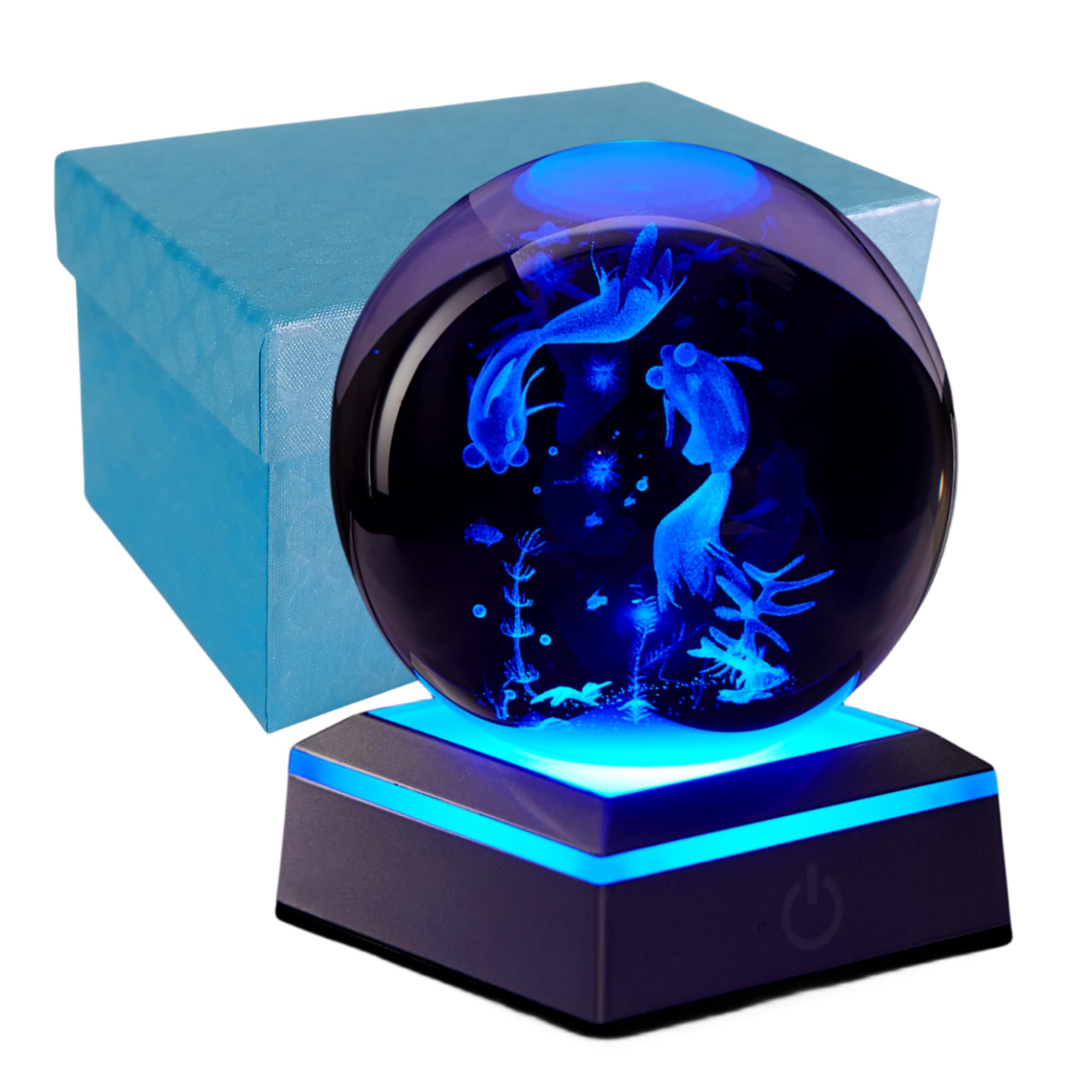 3D Crystal Ball Night Light with LED Base - Glass Ball Fish Lamp