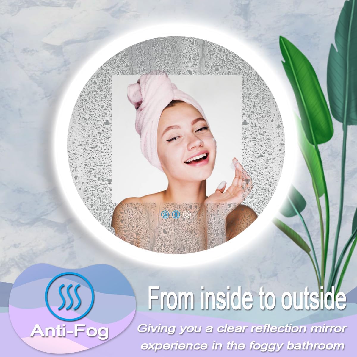 30 Inch Round Lighted Vanity Mirror with Lights Smart Memory Anti-Fog Adjustable Brightness 3 Color Backlight 30" Frameless LED Circle Round Backlit Mirror for Bathroom Hotle Wall Mounted