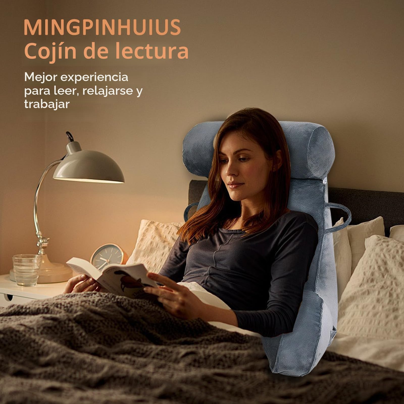 MINGPINHUIUS Cojín de lectura XL para cama y sofá con cojín cervical extraíble, cojín de espalda ideal para adultos con espuma viscoelástica para leer cómodamente, trabajar, jugar, ver la televisión