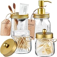 Vista 12 de Amolliar Mason Jar - Juego de accesorios de baño (4 piezas) - Dispensador de jabón de loción y 2 soportes para cepillo de dientes y soporte