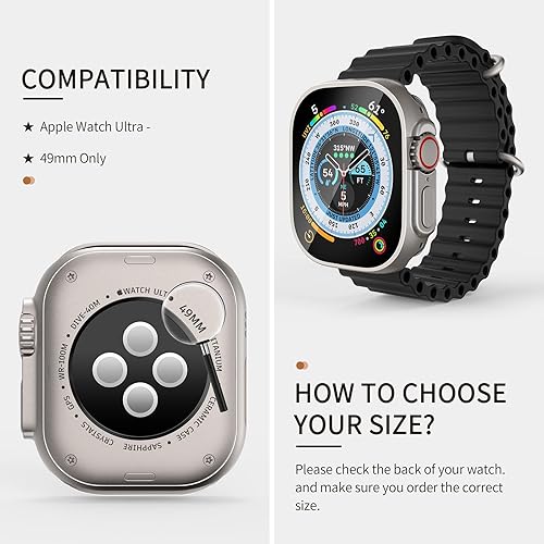 Miniatura 6 de Funda impermeable compatible con Apple Watch Ultra 3Ultra 2Ultra de 1.929 in, protector de pantalla de vidrio templado para iWatch con parachoques