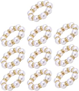 Beaded Napkin Rings - Imitation Pearl Napkin Holders | Beaded Bands for Dining Table Party Dating Dinner Farmhouse Wedding Hotel Restaurant Holiday