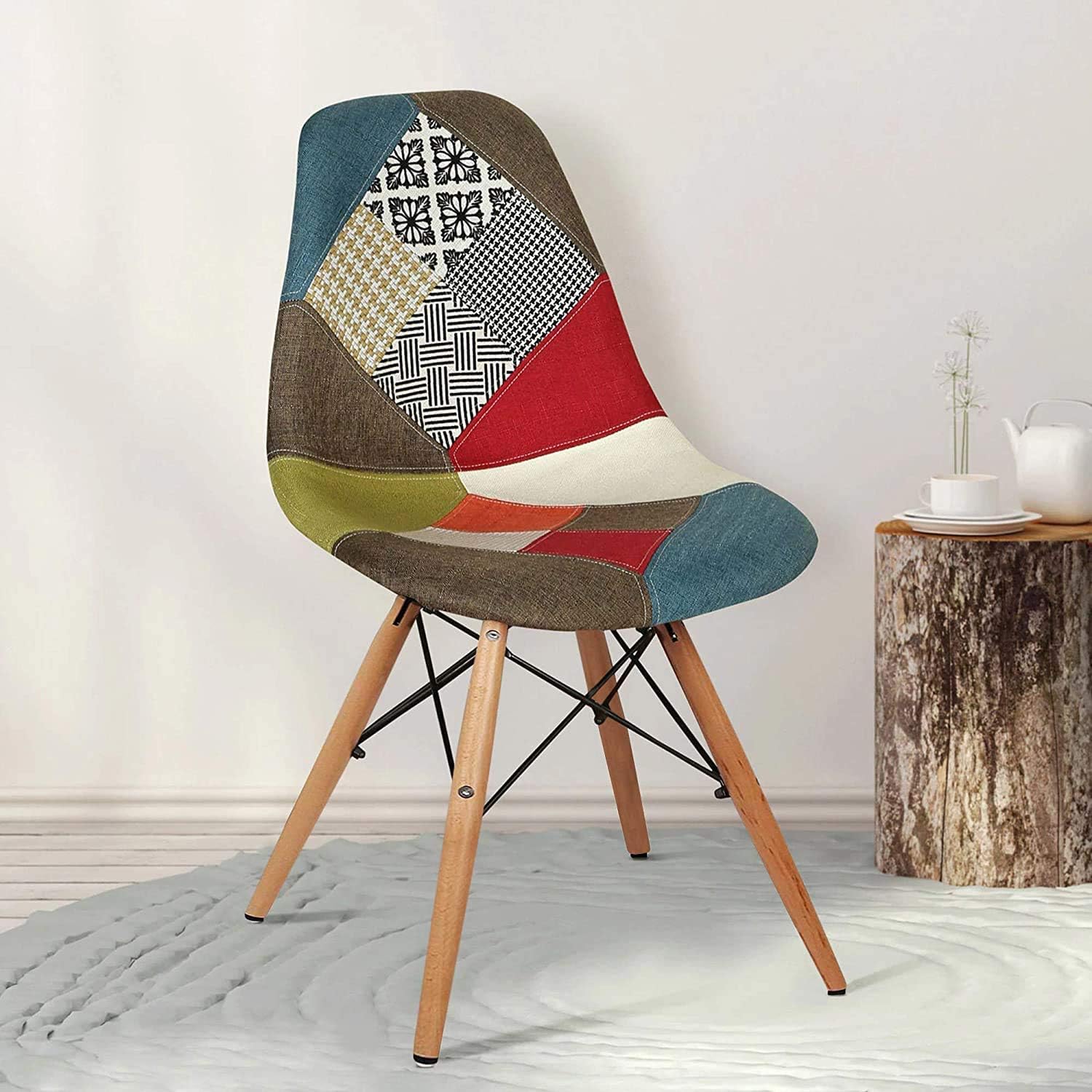 TIED RIBBONS Designer DSW Patchwork Chair for Cafe Restaurant Living Room Bedroom Home Office Accent Chair (Multicolour, Set of 1)-image-39