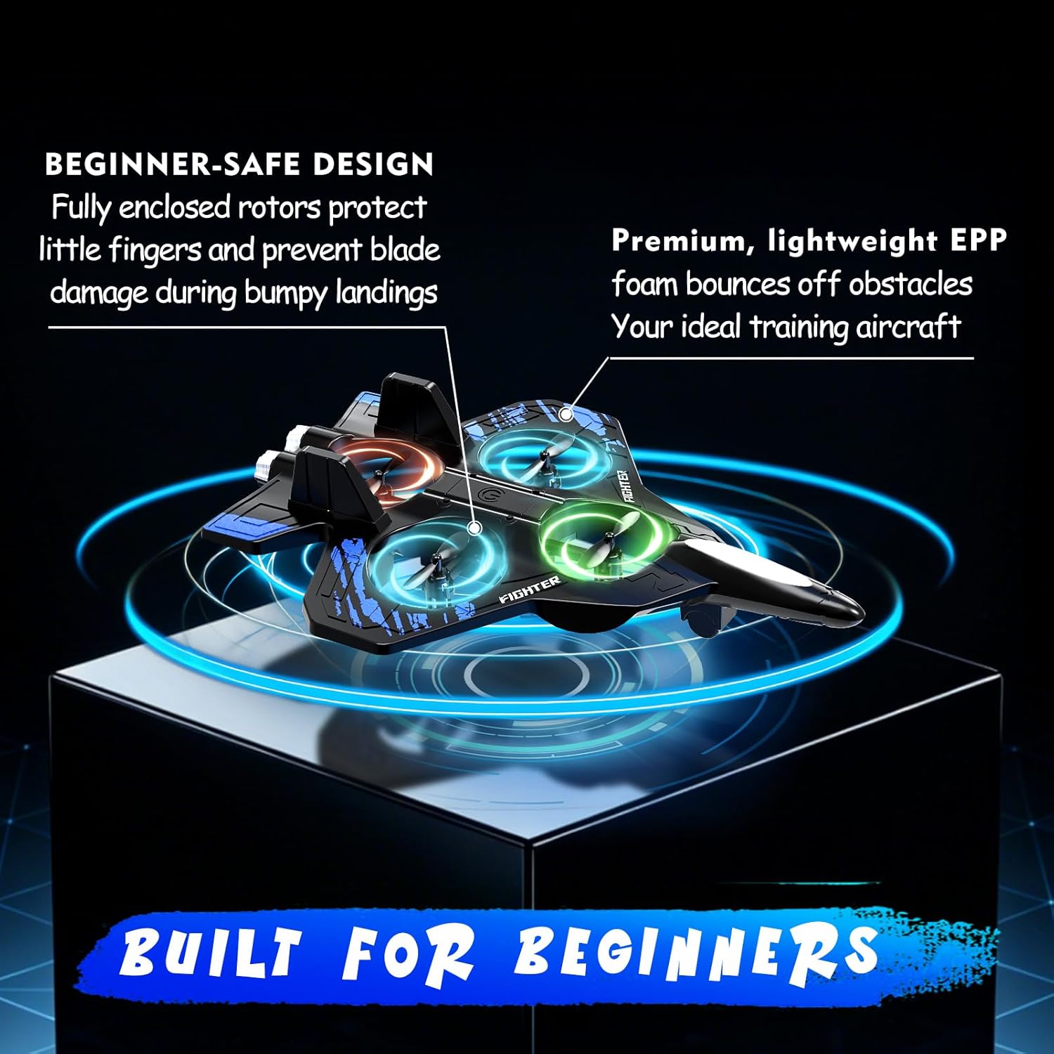 Foam Remote Control Airplanes, RC Planes with Light, RC Airplane Fighter Jet for Kids Adults 8-16, 360° Flip, Stunt Roll, Drones for Kids 8-12, Airplane Toy Gifts for Kids Boys(Blue)