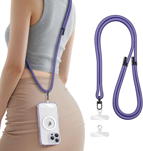 SSLOTSCASE Correa cruzada para teléfono con 2 pestañas transparentes de poliuretano termoplástico (TPU), correa de cuello flexible doble