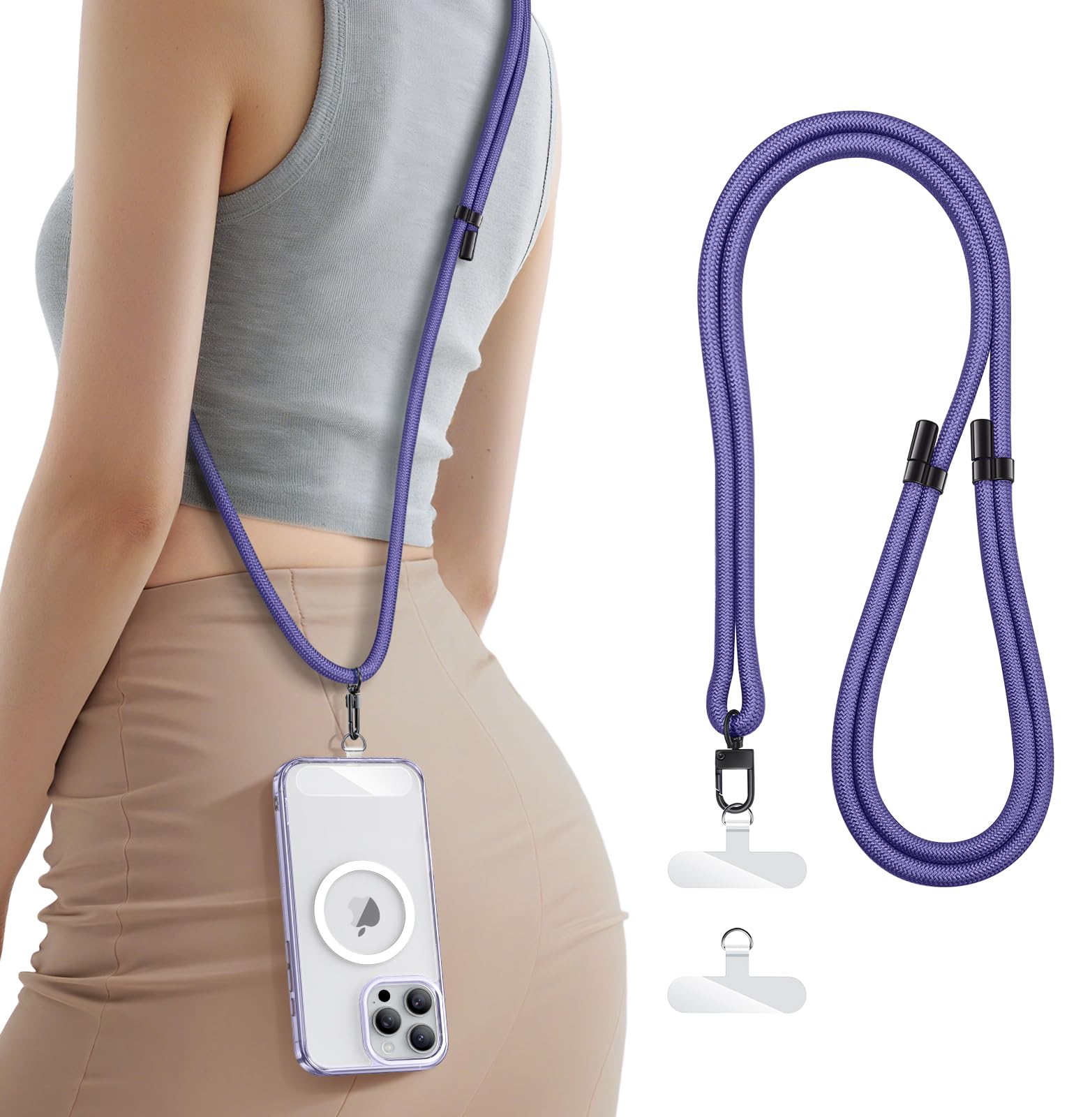 SSLOTSCASE for Phone Lanyard Crossbody with 2X TPU Clear Phone Tabs, Multifuctional Double Flexible Neck Strap, Durable Sturdiness Carabiner,