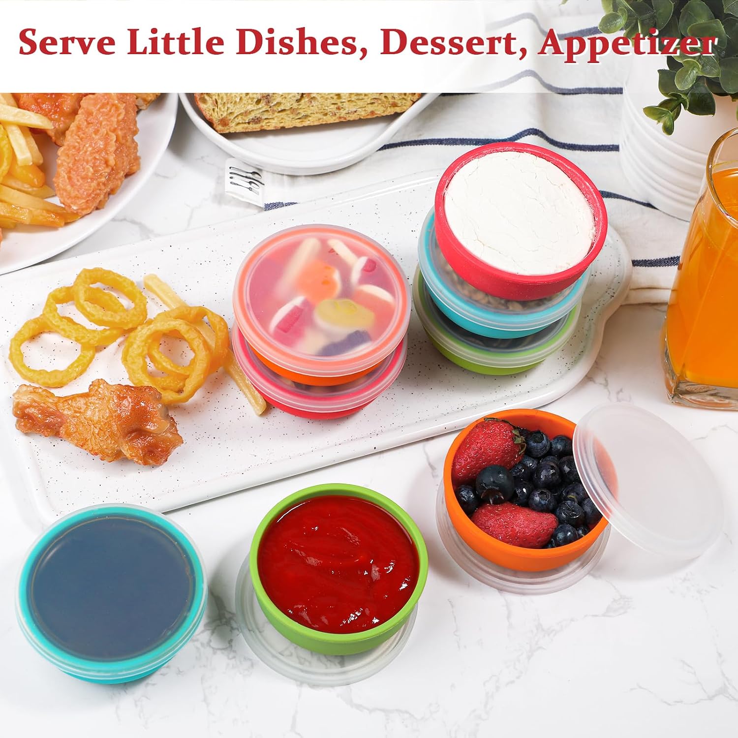 Webake 3" Silicone Pinch Bowls for Cooking Prep, 2oz Small Dipping Bowls Sauce Condiment Containers with Lids, BPA Free Set of 8