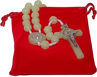 Light in the Dark Phosphorous luminous Saint Benedict Rosary/necklace with Velvet bag