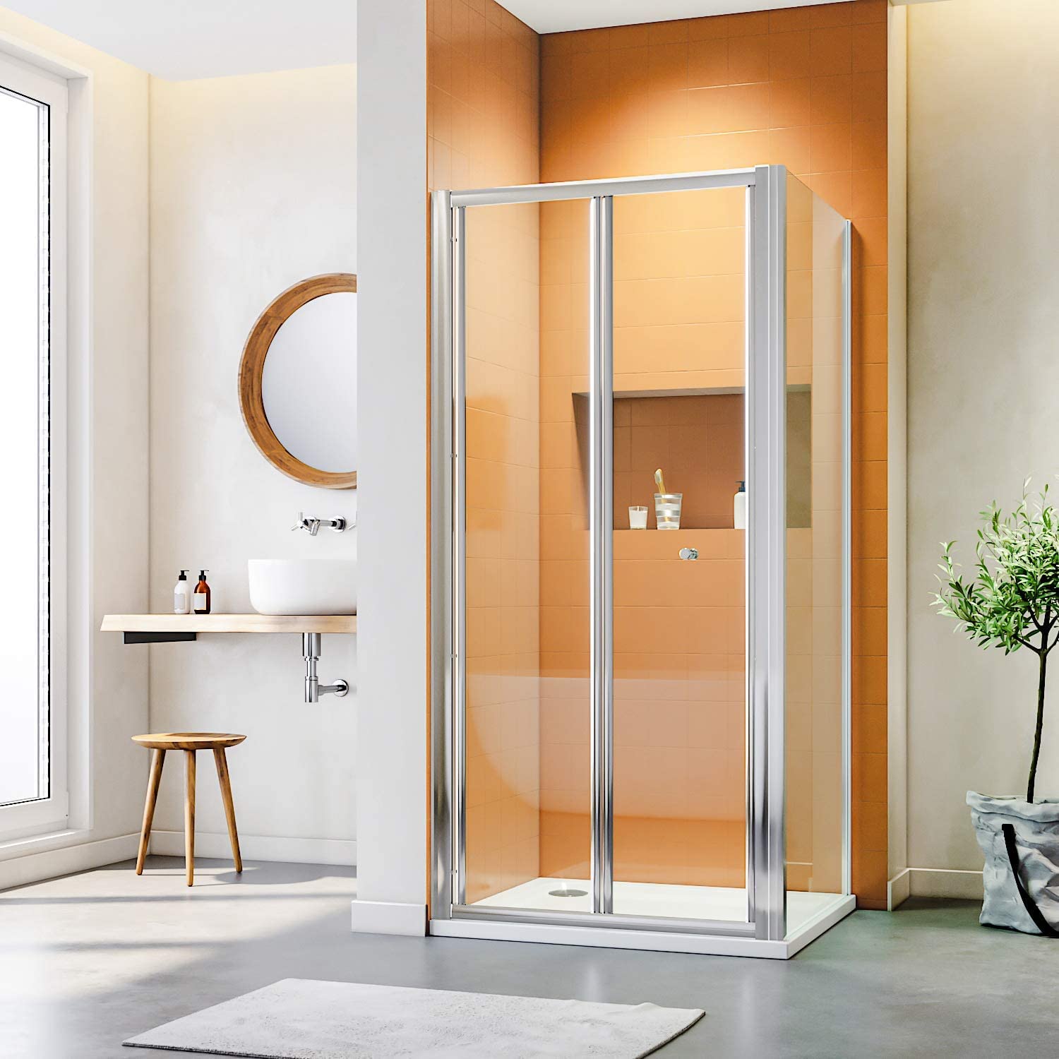 ELEGANT Bifold Shower Door Folding Shower Screen with Side Panel, Inward Sliding Open Wetroom Shower Enclosure Cubicles 1000mm*760mm
