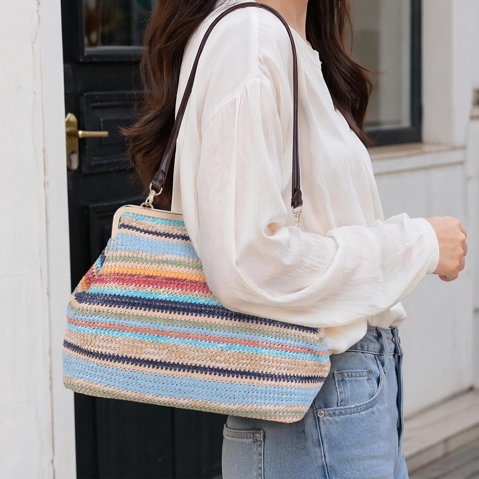 Sac à main fourre-tout tissé pour femme Sac à bandoulière tricoté