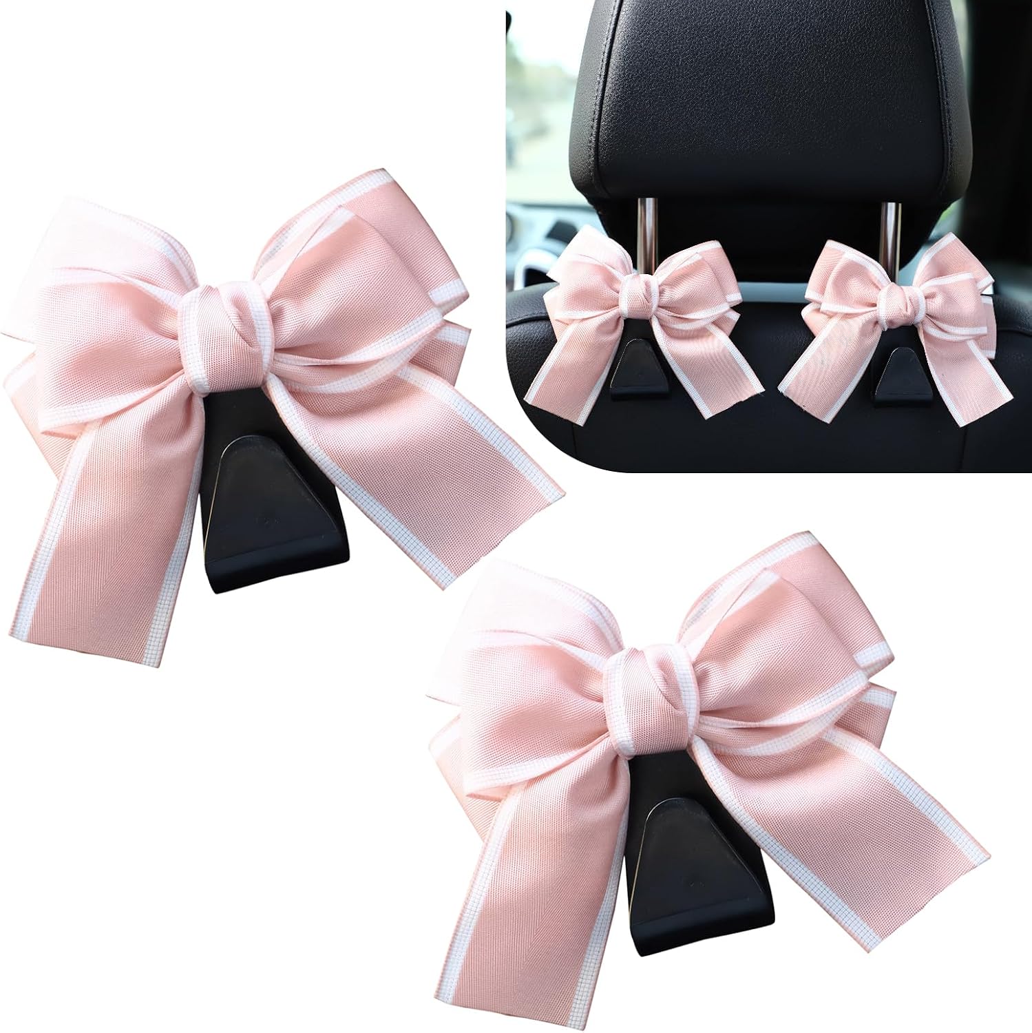 2PCS Car Seat Headrest Hooks, Car Purse Hooks, Cute Bow Shaped Auto Rear Seat Storage Hook Hanger for Purses and Bags, Auto Interior Decoration Accessory for SUV Sedan Truck (Pink)