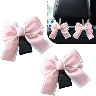 2PCS Car Seat Headrest Hooks, Car Purse Hooks, Cute Bow Shaped Auto Rear Seat Storage Hook Hanger for Purses and Bags, Auto Interior Decoration Accessory for SUV Sedan Truck (Pink)