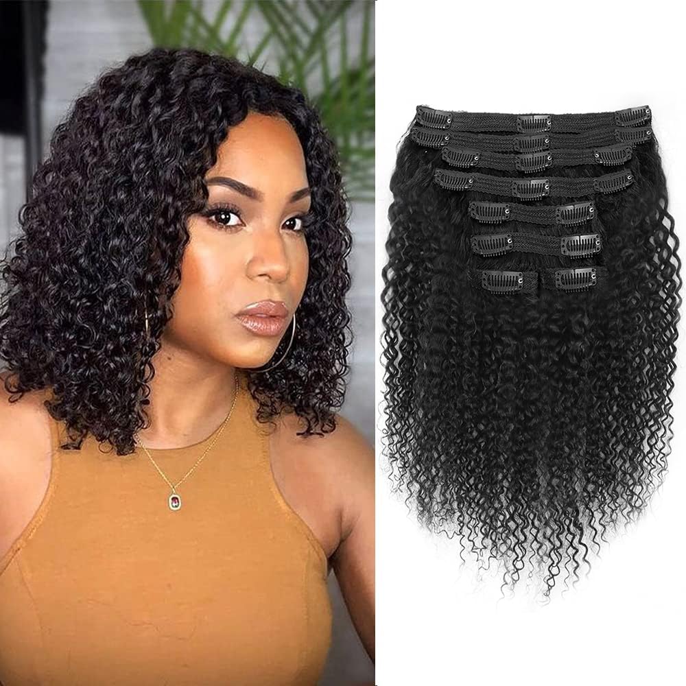 Liwihas Curly Clip In Extension Human Hair 3C 4A Kinky Curly Clip Ins Full Head for Black Women Brazilian Remy Human Hair Natural Color 8Pcs with18clips 120g/Set (14 inch, curly wave)