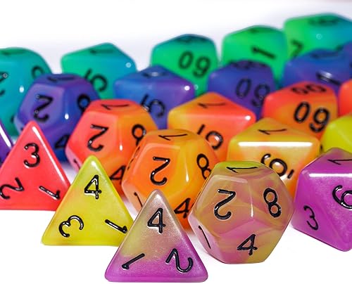 Miniatura 4 de 5 juegos de dados DND que brillan en la oscuridad, juego de 35 dados poliédricos luminosos con 1 bolsa de dados de cuero, dados D&D brillantes para