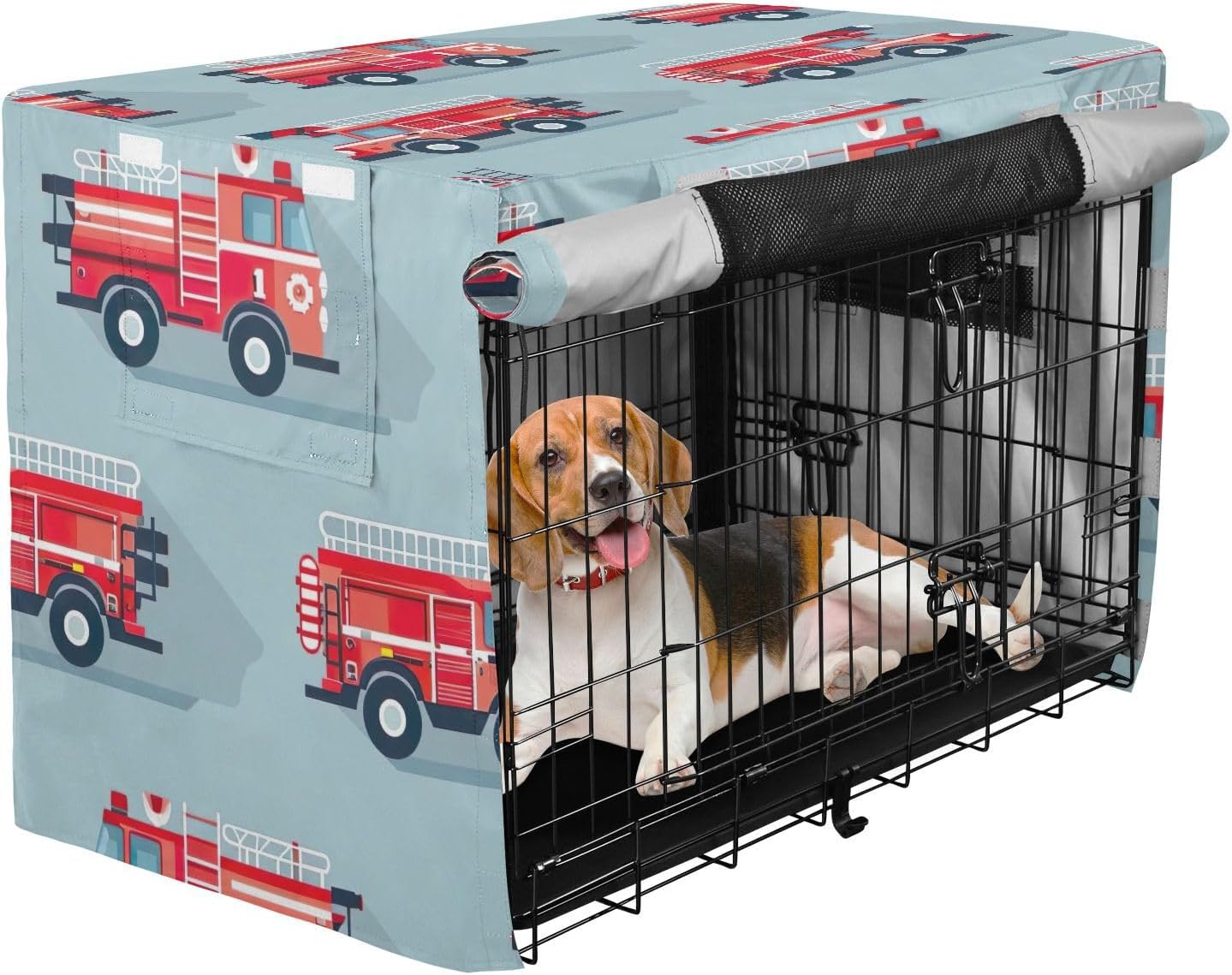 Firetrucks Blue Pet Cage Cover with Openings, Breathable Dog Kennel Cover Indoor, X-Large