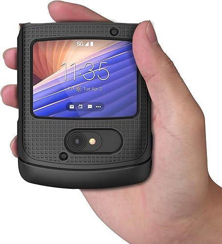Miniatura 5 de Nakedcellphone Funda para Motorola RAZR 5G Flip Phone, Negro Carcasa rígida a presión textura de cuadrícula para Motorola Moto RAZR 5G Flip Phone