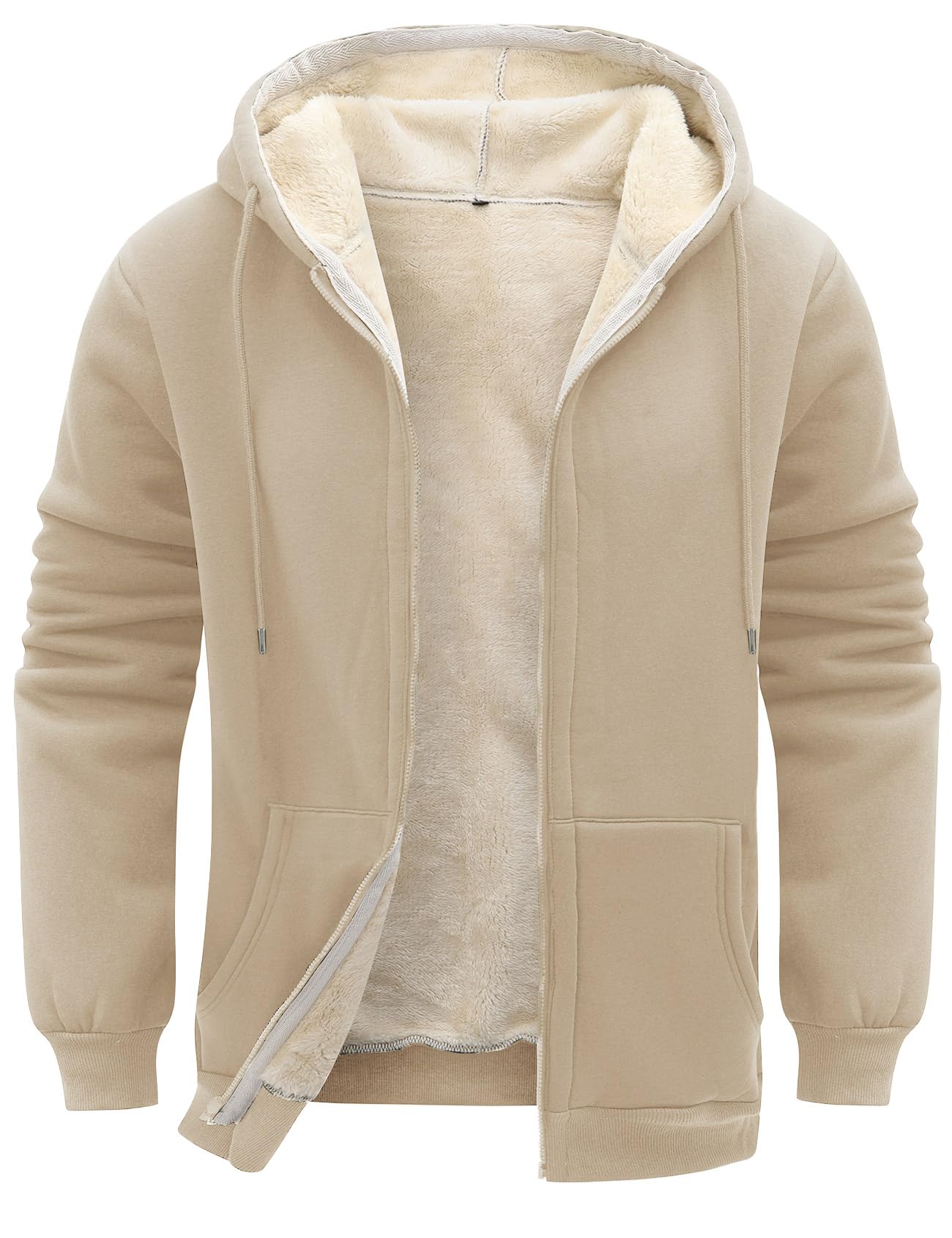 Flygo Mens Sherpa Hoodie Jacket Warm Fleece Lined Zip Up Sweatshirts