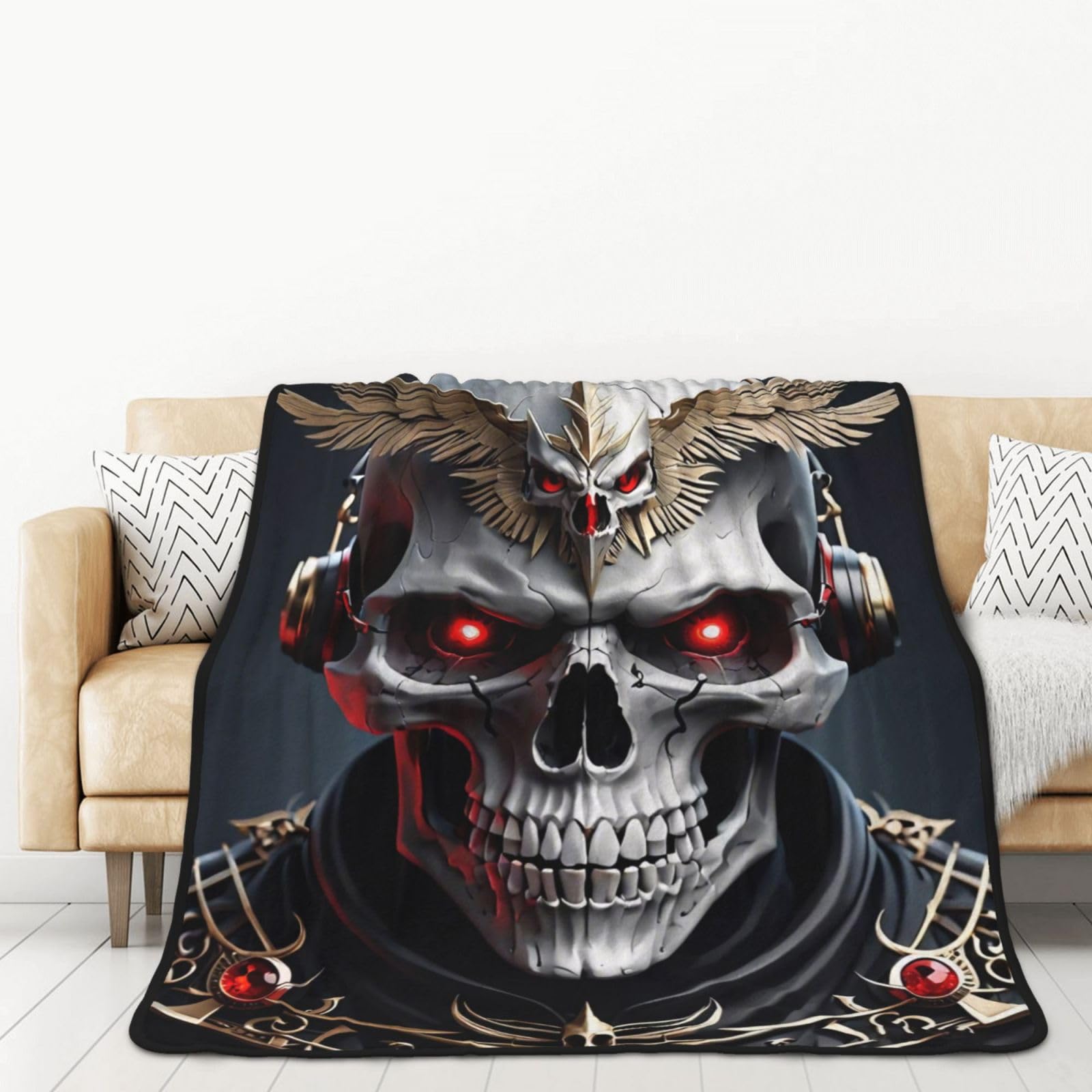 Couverture flanelle double couche imprimée tête de mort soulagement sommeil adultes