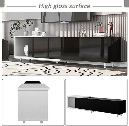 Miniatura 3 de Soporte de TV para TV de más de 80 pulgadas, centro de entretenimiento blanco brillante, mueble moderno con consola de TV de madera de