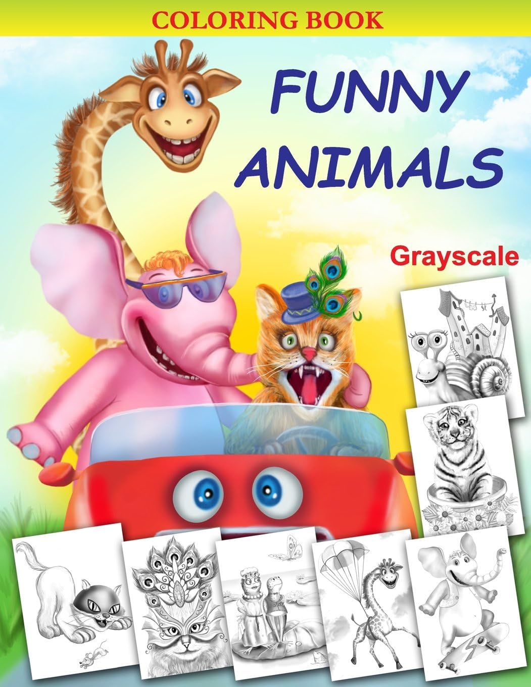 Funny Animals: Grayscale Coloring book Paperback – July 19, 2016