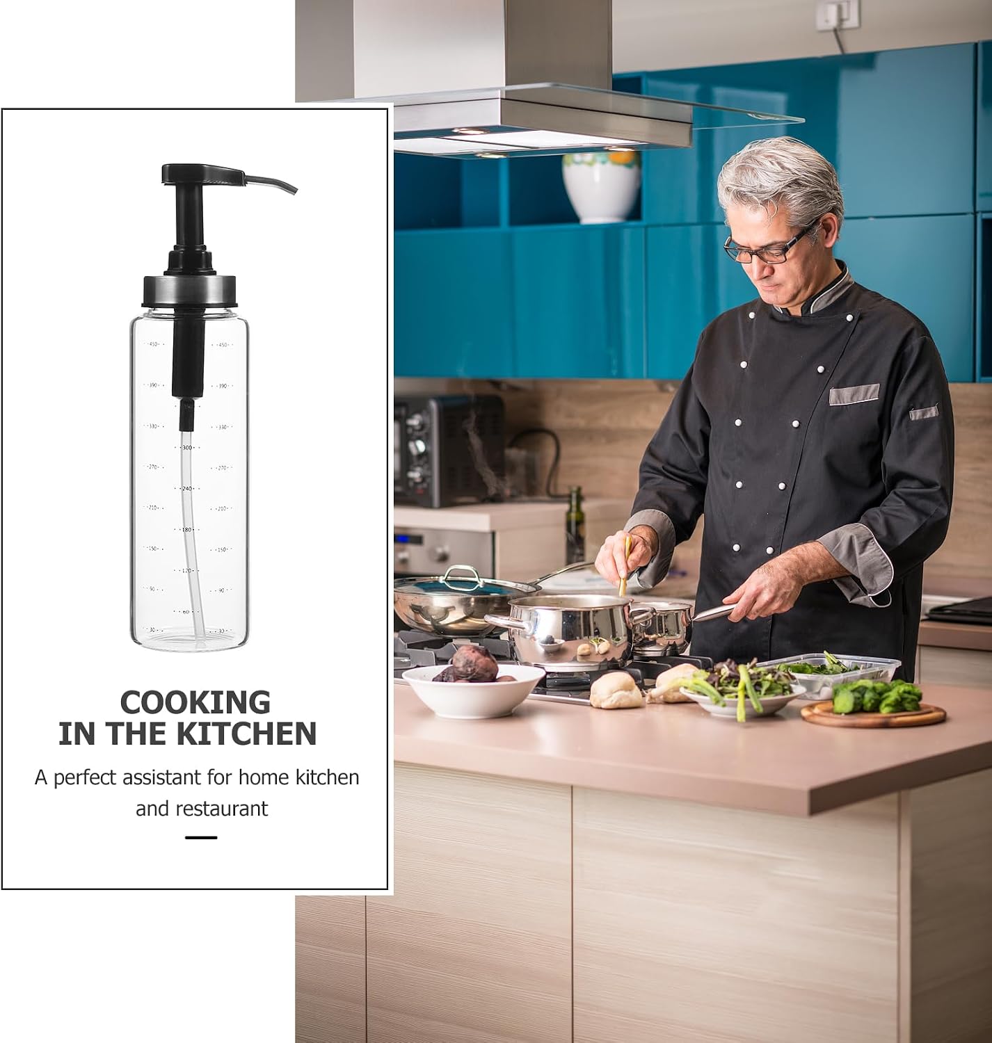 DOITOOL 500ml Glass Sauce Pump Bottle, Leakproof Kitchen Condiment Dispenser for Olive Oil, Ketchup, Mustard etc.