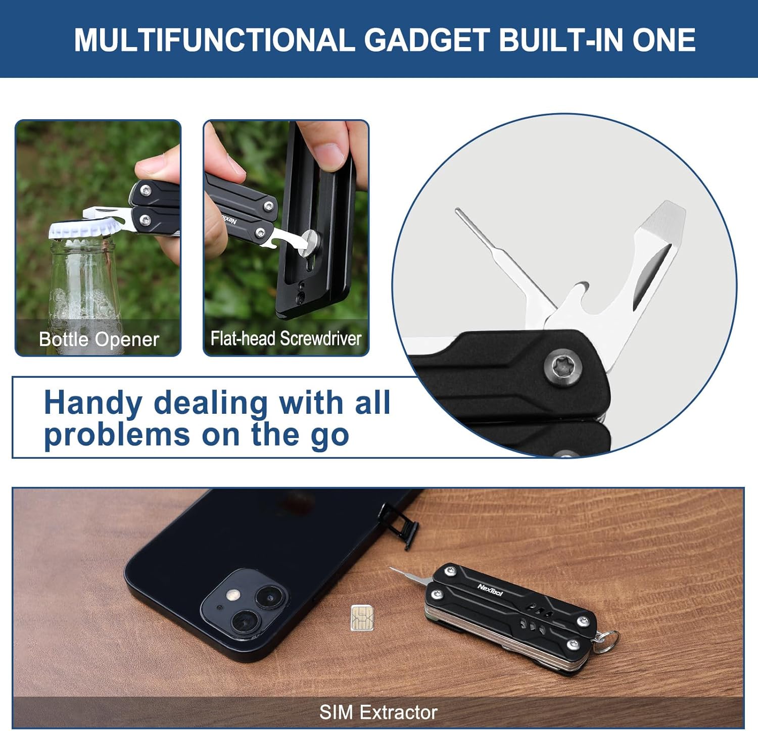 NexTool Mini Multitool - 9 in 1 Keychain Multitool with Needle Nose Pliers, Scissors, SIM Extractor and Screwdrivers for Travel, EDC, TSA Approved - Image 5