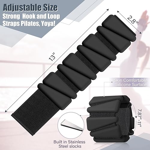 Miniatura 2 de Vinsot Juego de 2 pesas para muñeca y tobillo, 4 libras, pesas ajustables de silicona para mujeres y hombres, pulsera ponderada para piernas y