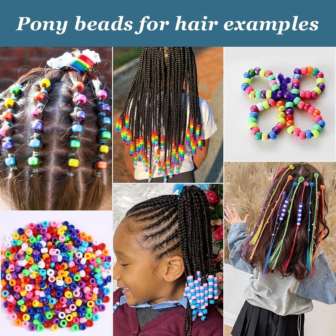 2000+ Pony Beads Bulk 6x9mm Multi-Colored Plastic Craft Beads Set, Bulk Hair Beads 10 Assorted Colors for DIY Crafting Jewelry Making Bracelets