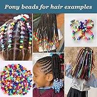 Vista 5 de 2000+ Cuentas Pony a granel de 6 x 9 mm, juego de cuentas de plástico multicolor para manualidades, cuentas para el cabello a granel de 10