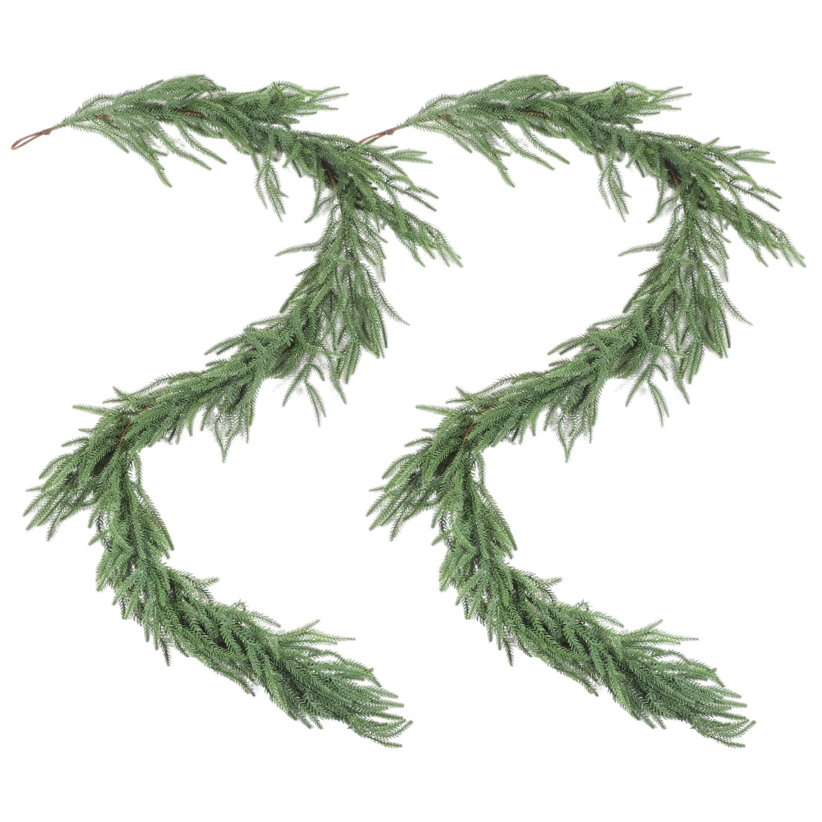 2 STK. Künstliche Tannengirlanden, 6 Fuß Real Touch Wintergrün, Norfolk Pine Girlande aus Kunststoff mit Schlaufen, Weihnachtsdeko für Tisch, Kaminsims, Türrahmen, Wand, innen und außen