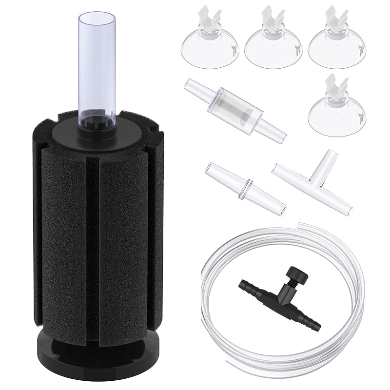 Filtro de esponja para aquário Pawfly com mangueira, válvula e ventosas para 37,85 a 75,7 L