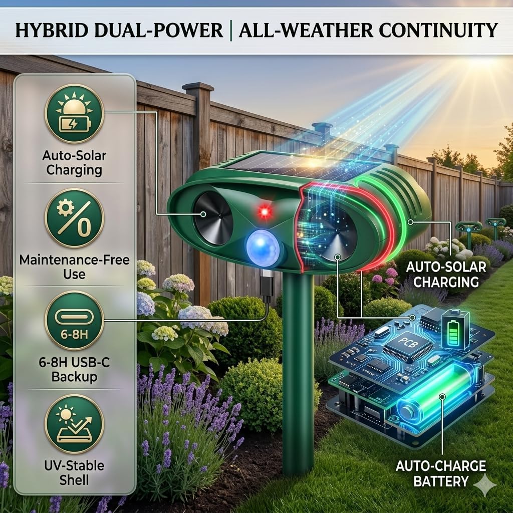 2026 Upgraded Sonic Fortress Pro Deer Repellent Devices,Waterproof Solar Ultrasonic Animal Repellent Outdoor with Motion Activated Cat Squirrel Rabbit Raccoon Deterrent for Yard Lawn Garden,2Pack