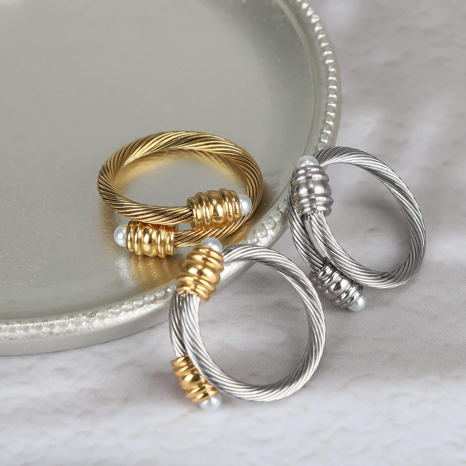 Cable Ring, a Cuff Pearl Ring Designed to Fit Finger Circumference Between 70mm-90mm - Image 4