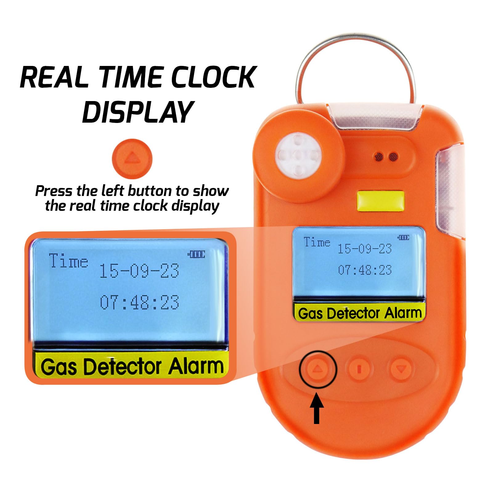 H2S Monitor Clip on Digital H2S Rilevatore di gas 0 ~ 100ppm Rilevatore di idrogeno solforato con vibrazione, cicalino e allarme visivo, visualizzazione in tempo reale e data e funzione di
