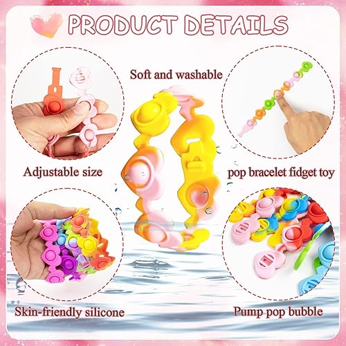 Miniatura 8 de Tarjetas de regalo para el día de San Valentín con pulsera Pop para niños pequeños y niños pequeños en el aula escolar – 24 pulseras de corazón para