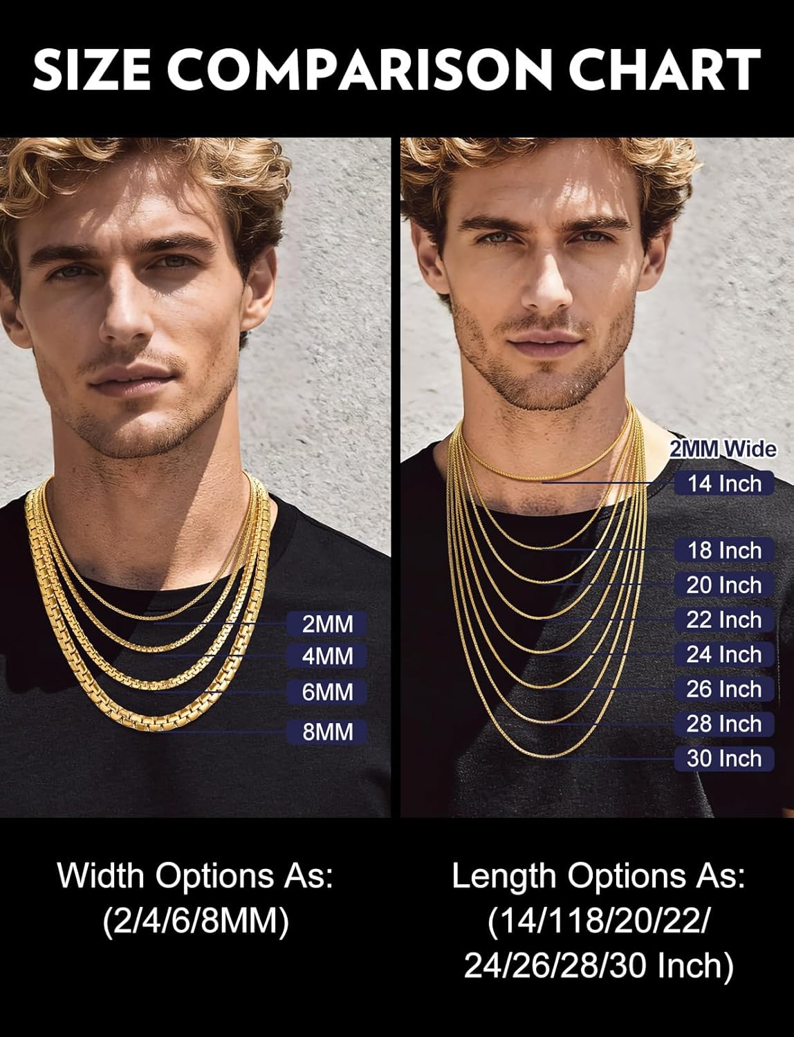 Bandmax Solid Stainless Steel 2MM/4MM/6MM/8MM Flat Box Link Chains for Men Women Silver/Gold/Black Rolo Cable Chain Necklaces Length 14"-30", Gift Packed - Image 6