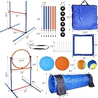 Vista 6 de Dog Agility Training Equipment Set Outdoor Indoor Game, Tire Jump + Hurdle Jump, Tunnel, Weave Poles, Pause Box, 2 Toy Balls, 2 Flying Discs, 1