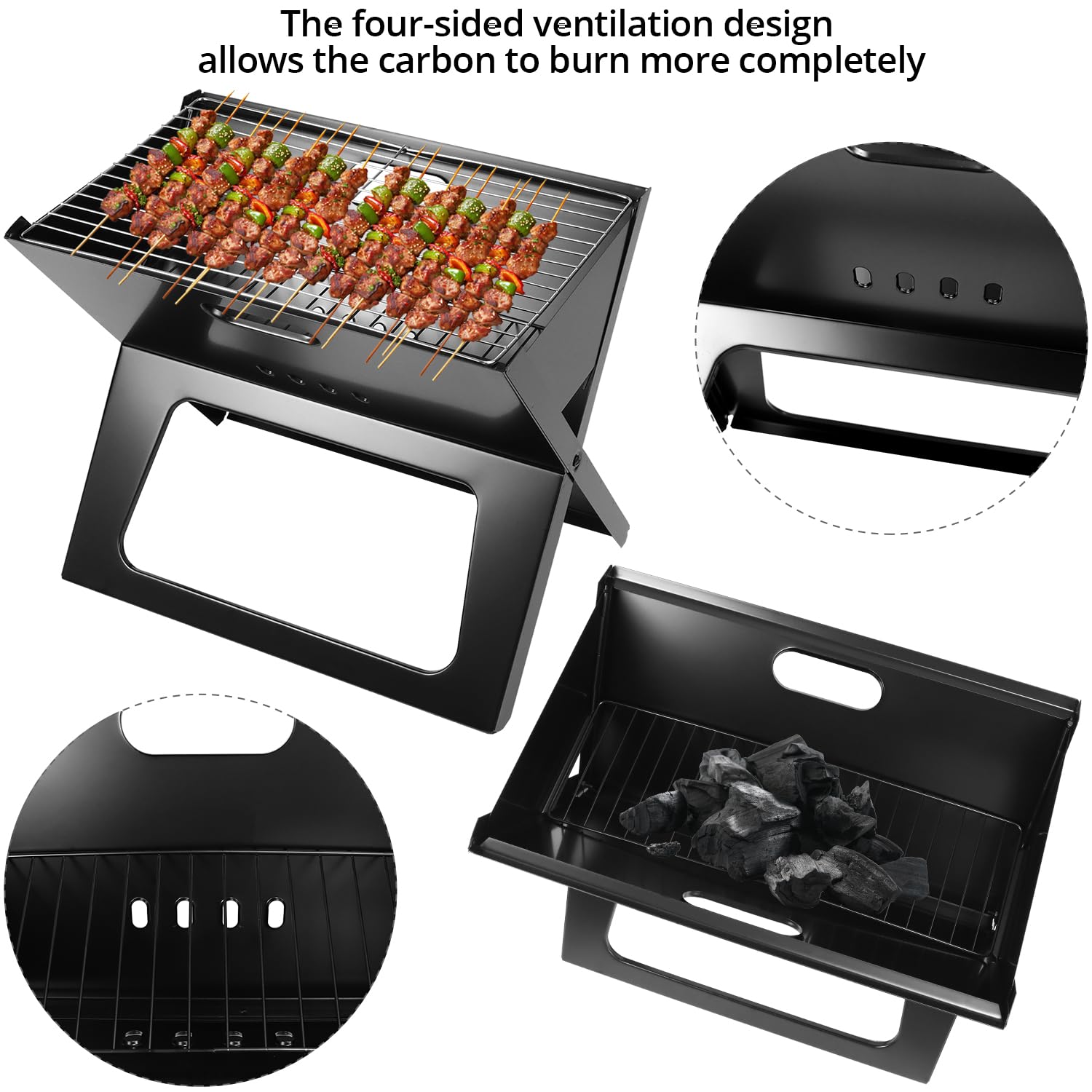 Griglia Barbecue Pieghevole QWORK 55x30x16 Cm – Portatile E Leggera (1,4 Kg), Con Telaio In Ferro E Piastra In Rete, Per Campeggio, Picnic E Giardino