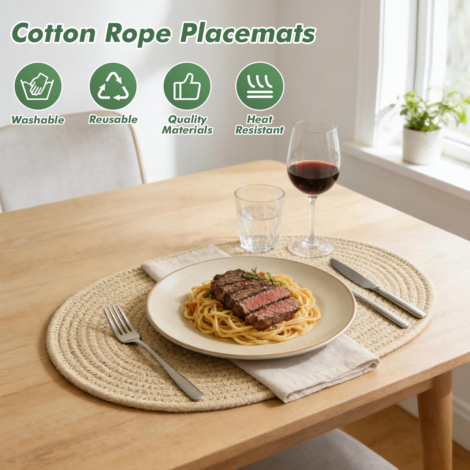 Oval Woven Placemats Set of 8 Heat Resistant Placemats 17.5 x 12 Inches Farmhouse Cotton Rope Place Mats for Dining Tables Trivets for Hot Dishes, Mixed Brown