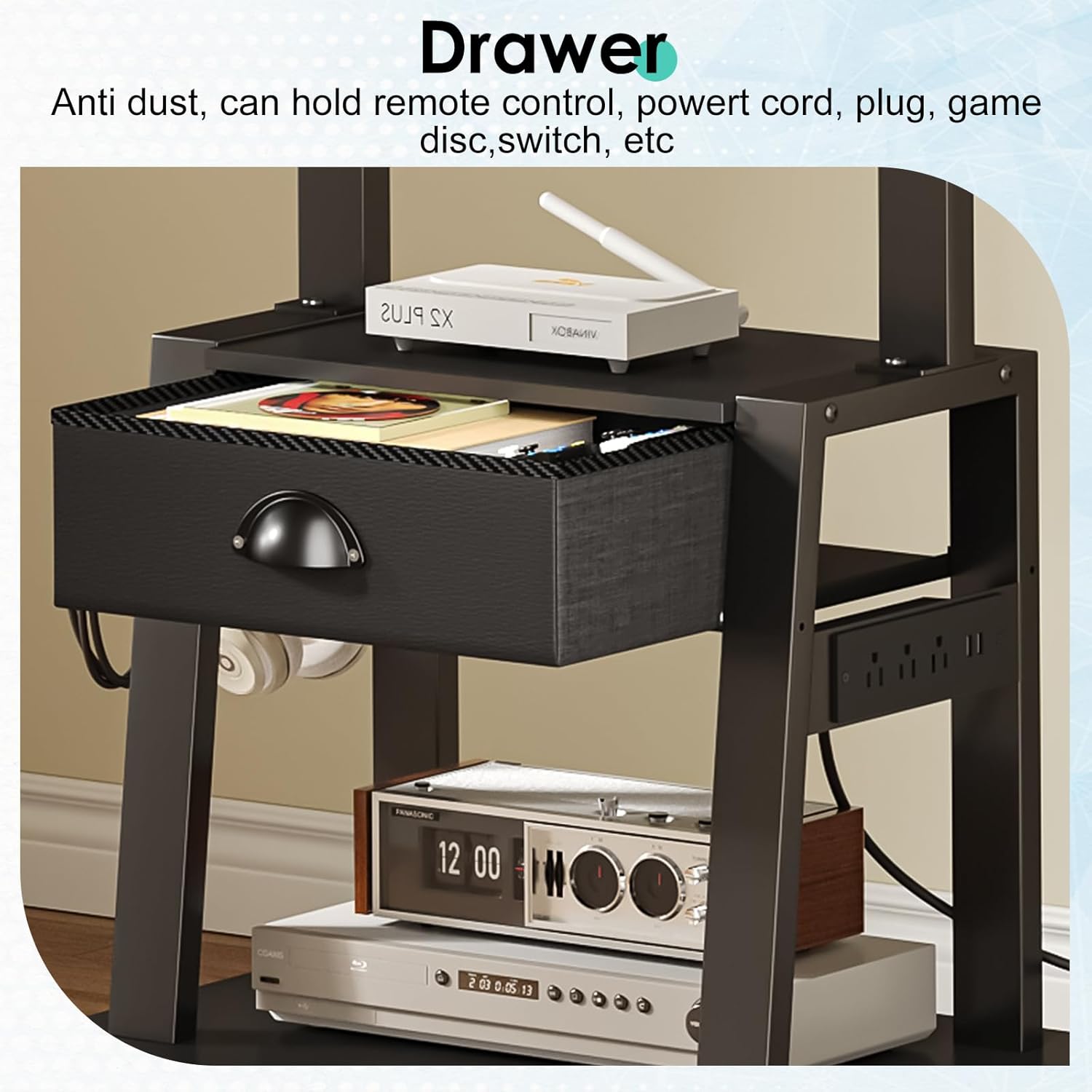 Rolling TV Stand with Power Outlet,Tilt TV Cart with Drawer for 23-60 inch Flat/Curved Screen Up to 50lbs,Adjustable Height Portable TV Stand on Wheels,for Indoor Outdoor,Max VESA 400x400mm