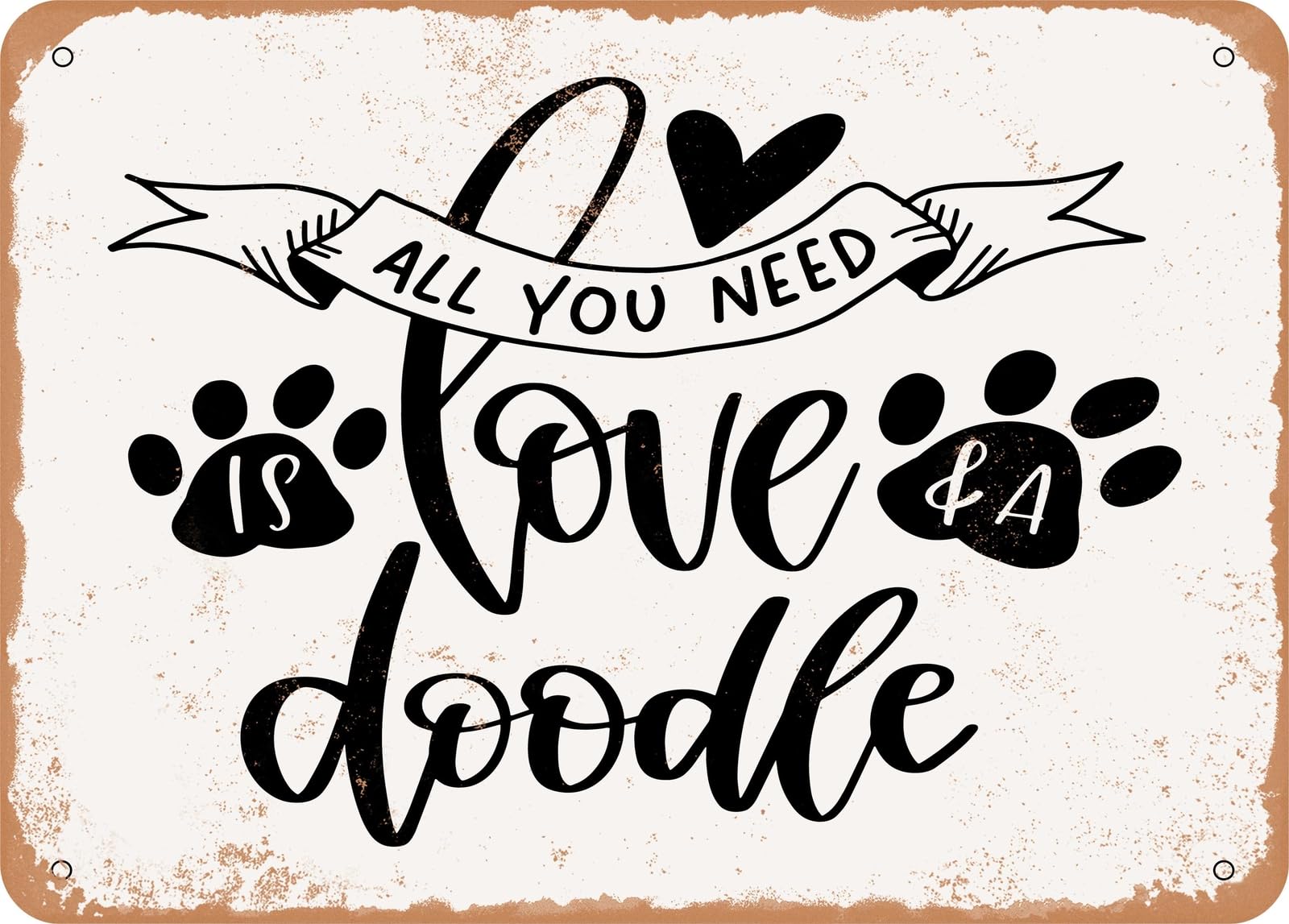 Miaomansenstore Metal Sign - Love And A Doodle - Vintage Look Sign Home Decor
