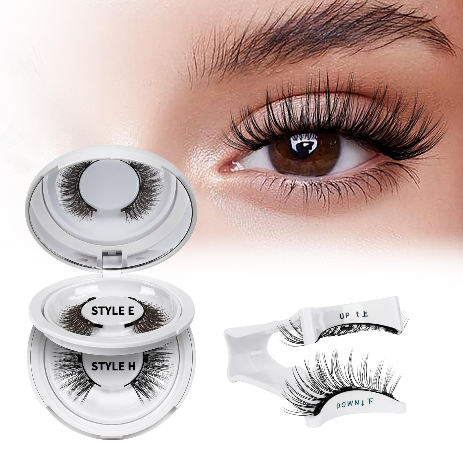 Ciglia Magnetiche naturali, ciglia finte magnetiche riutilizzabili con applicatore, non c'è bisogno di colla magnetica per ciglia facile da indossare e rimuovere (2 Paare-E+H) CX-E+H