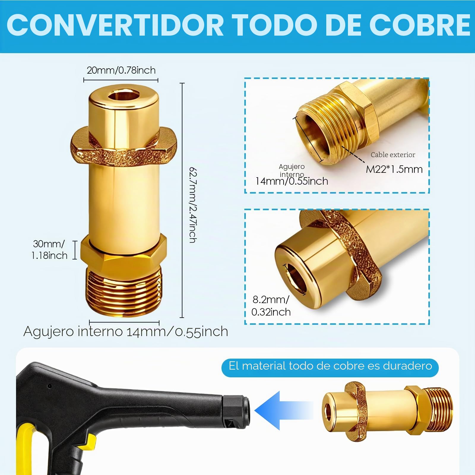 Manguera de Limpieza de Tuberías, 15m, 180 bar, M22, Boquilla Giratoria | Compatible con Kärcher K2–K7, Universal, Para desatascar tuberías, Uso en hogar y jardín