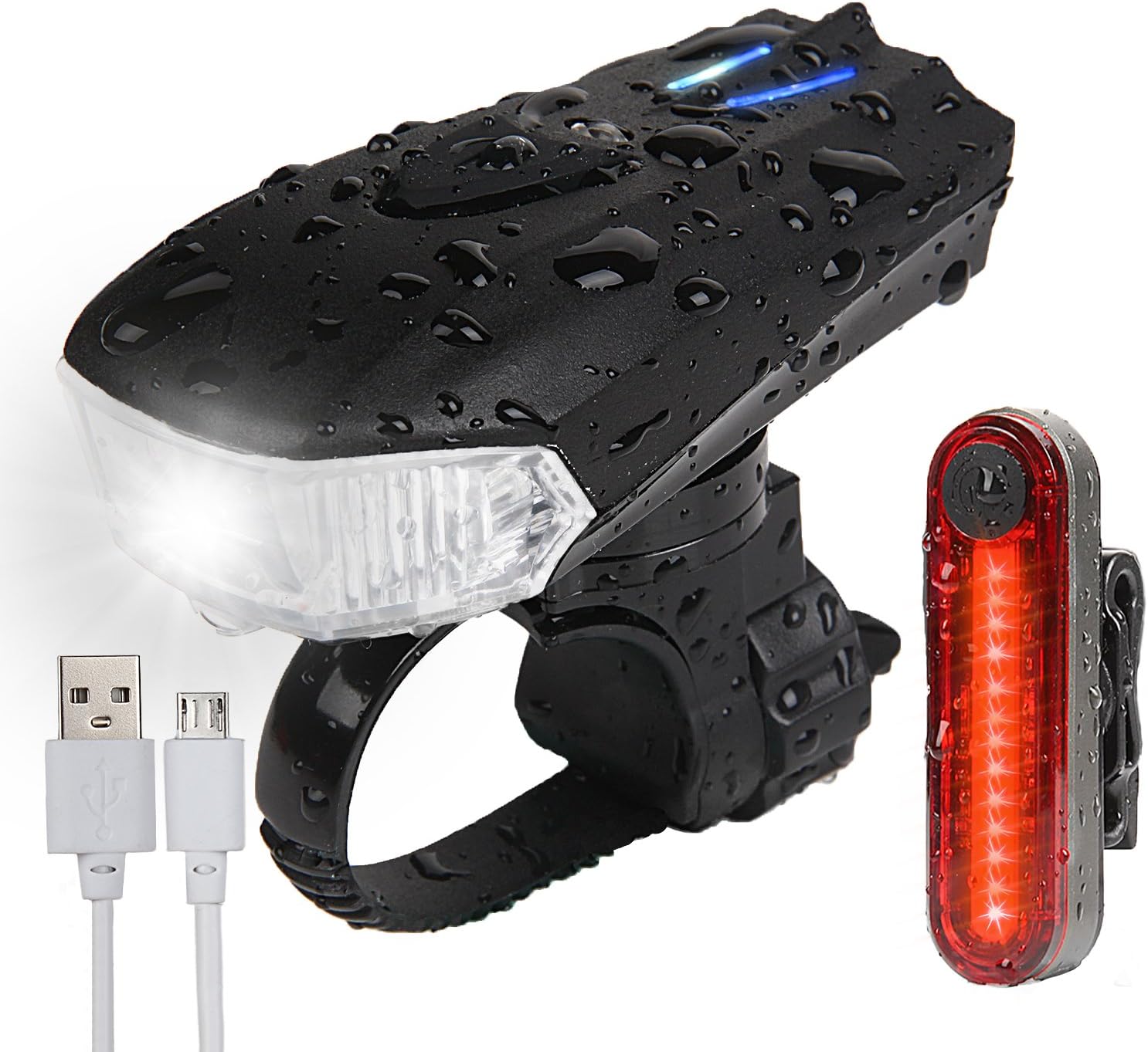 USB Rechargeable LED Bike Light Set, Bicycle Headlight Front Light Rear Back Tail Light Waterproof, Easy To Install with Intelligent Sensor for Cycling