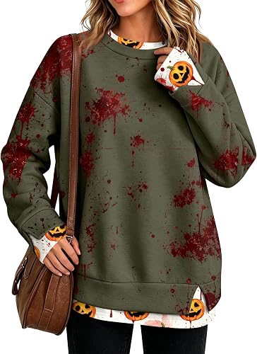 Women Layered Sweatshirt Crew Neck Fall Long Sleeve Halloween Shirts