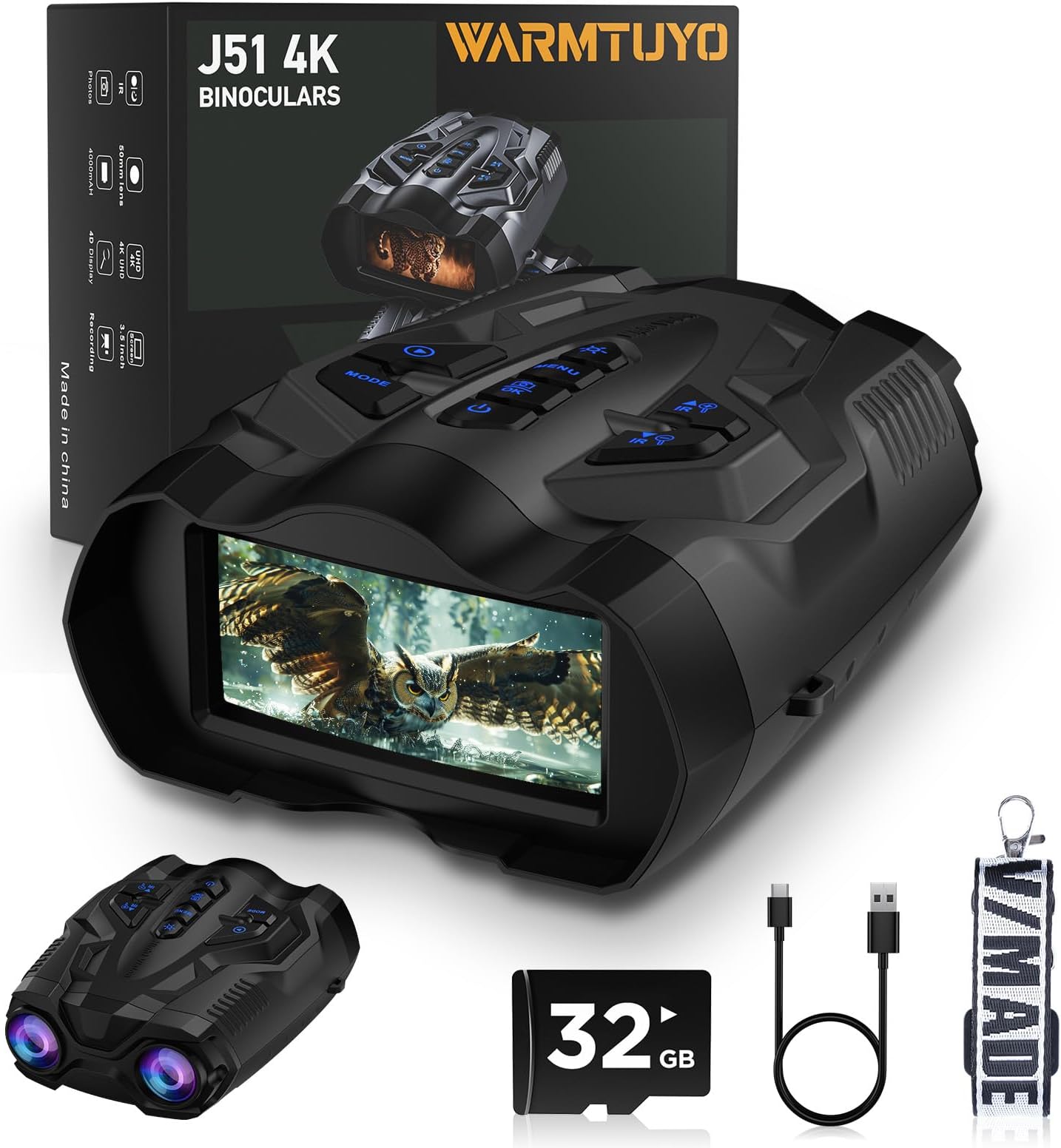 Night Vision Goggles - 4k Infrared Binoculars with 3.5" HD Screen -16X Digital Zoom 9 Gear Nightvision Binocular for Adults - 5000mAh Up to 12H with 32GB TF Card - Gifts for Hunting Outdoor