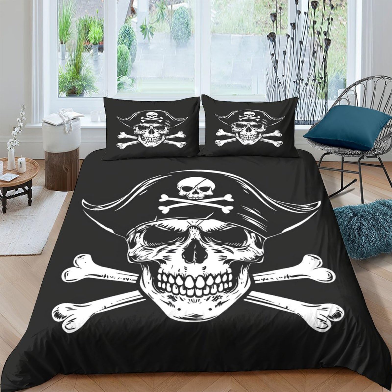 ENYISIYULO Pirate of The Caribbean 3D Printed Duvet Cover Set Bedding Set,Soft Microfiber Pillowcases,Hidden Zipper Quilt Cover Easy Care Comforter Cover for Kids Boys Girls Teens Double（200x200cm）