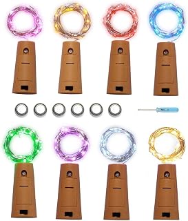VOOKRY Wine Bottle Lights with Cork 8 Pack 20 LED 24 Built-in+6 Backup Batteries, Battery Operated Fairy Lights Mini Copper Wire Cork Lights for DIY Party Wedding Bar Decoration(8 Colors)