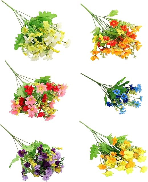 Artificial Flower Faux Silk Daisy, Fake Daisy Greenery Shrubs Plants, for Indoor Home Wedding Party and Home Garden Party Decoration Assorted