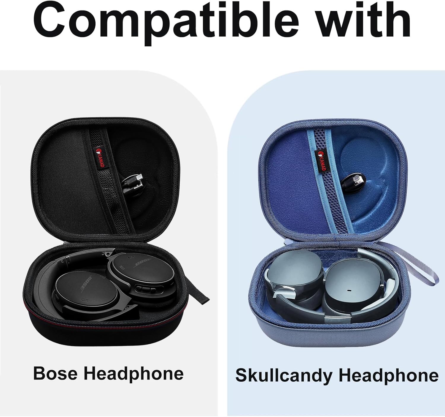 XANAD Hard Case for Bose QuietComfort, QC Ultra, QC 45, QC 35, QC45 SE, QC SE Wireless Noise Cancelling Headphones, Soundcore H30i On-Ear Headphones（Outer Black+Inner Blue） - Image 3